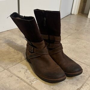 UGG Dark Brown Leather and Suede Mid-Calf Combat Boots